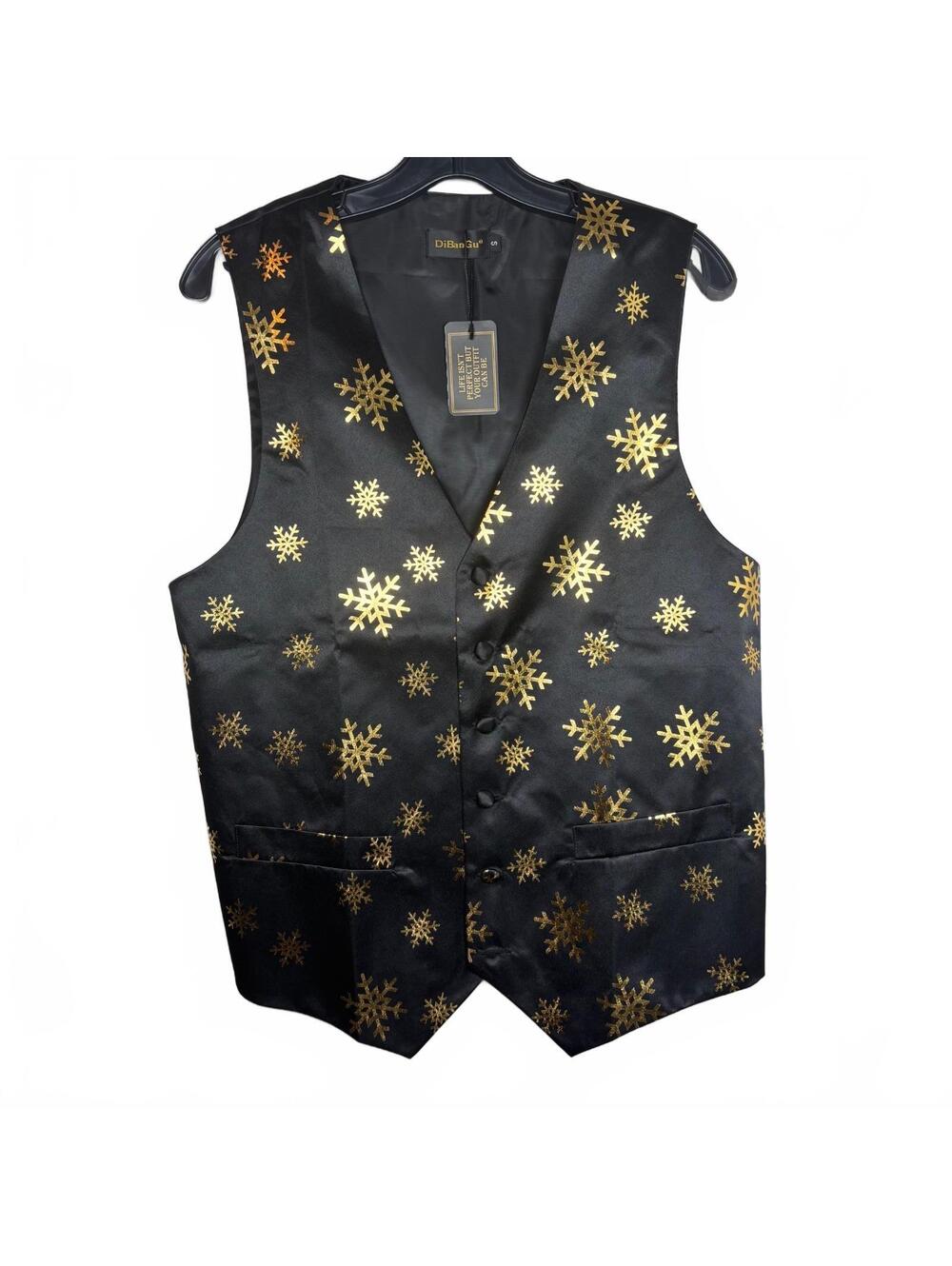 DiBanGu Mens Snowflake Vest S Black Gold Christmas Holiday Formal NWT